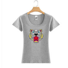 Тигр Логотип Печать Женщины Мода Оптовая Пользовательского Хлопок T Рубашка 